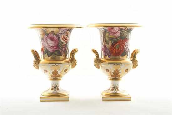 Appraisal: Fine pair English porcelain campana vases attributed to Derby circa