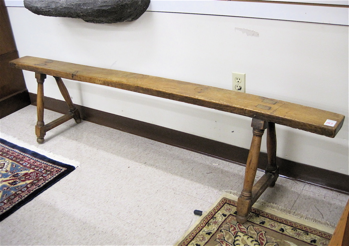 Appraisal: COUNTRY CHESTNUT PLANK BENCH th century having a long single