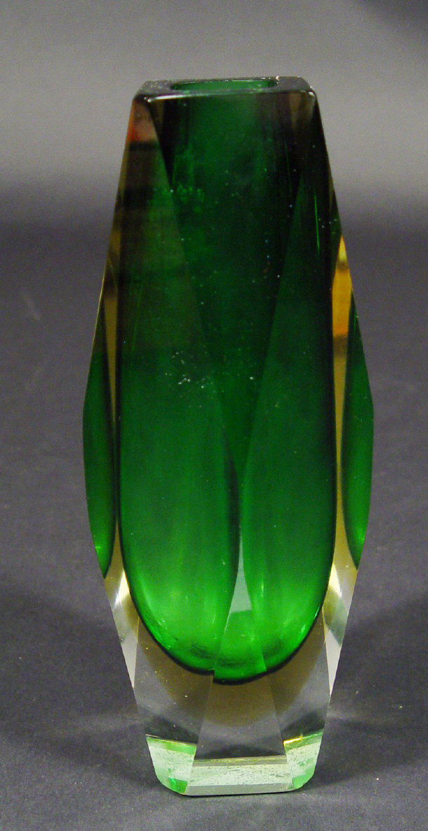 Appraisal: Italian green sommerso glass vase cm high