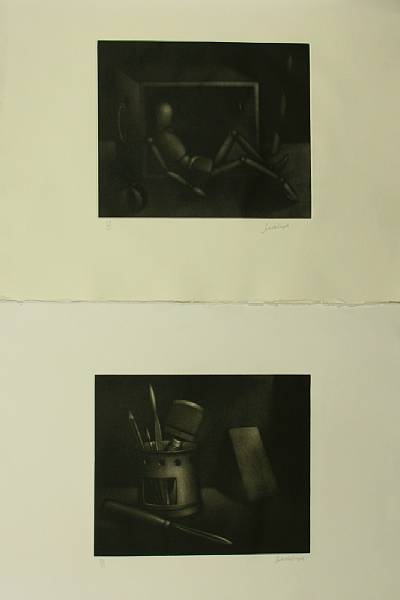 Appraisal: Laurent Schkolnyk Outils Figure dans Boite Mezzotints signed in pencil