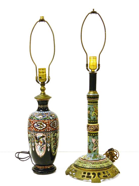 Appraisal: Two th C Chinese cloisonn table lamps including one candlestick