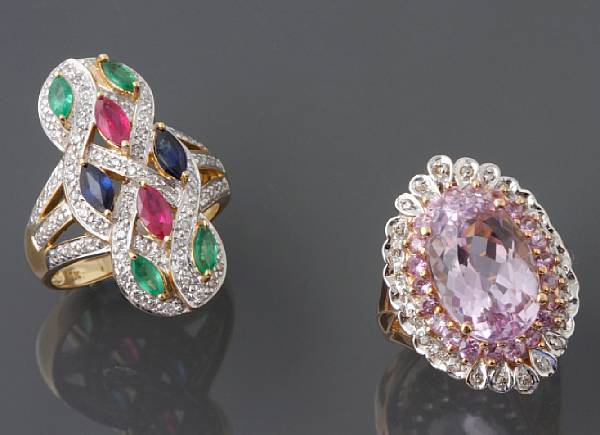 Appraisal: A collection of two gem-set diamond and k gold rings