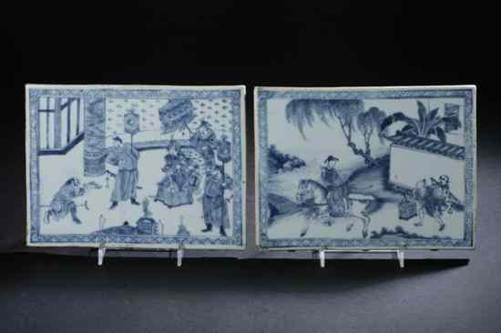 Appraisal: PAIR CHINESE BLUE AND WHITE PORCELAIN PLAQUES Qianlong period One