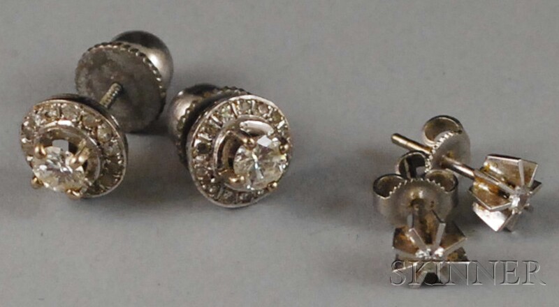 Appraisal: Two Pairs of kt White Gold and Diamond Earstuds each