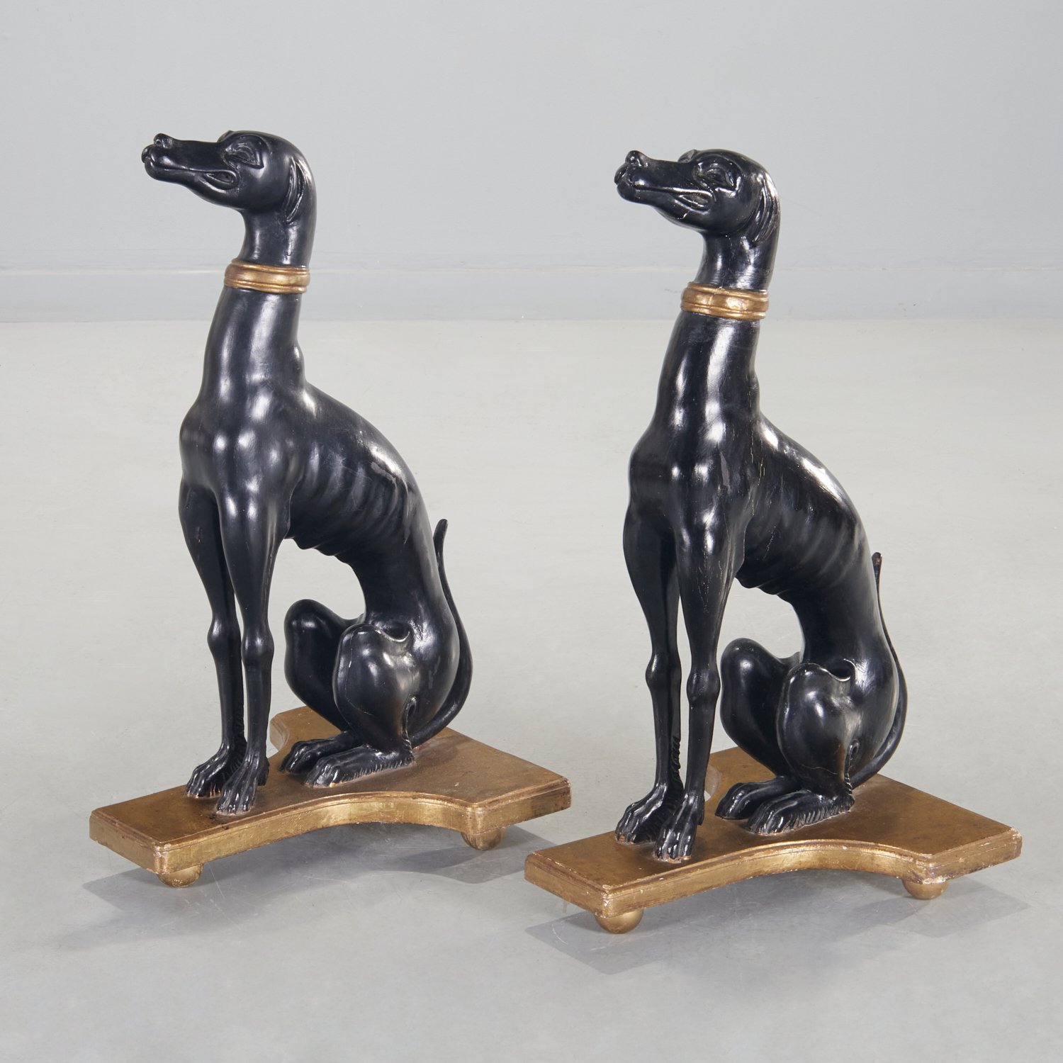 Appraisal: PAIR ITALIAN EBONIZED AND GILTWOOD GREYHOUNDS th c on attached