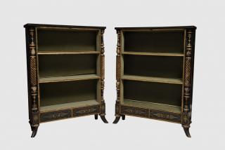 Appraisal: Pair of Regency Black Painted and Parcel Gilt Two Drawer