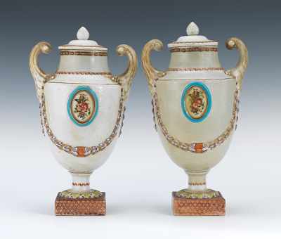 Appraisal: A Pair of Chinese Export Covered Urns ca Rare in