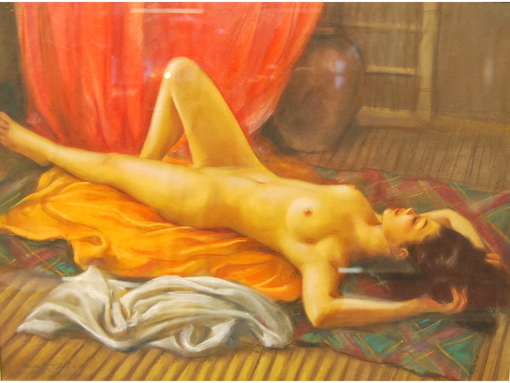 Appraisal: Pedro Amorsol - Nude study of reclining female with drapery