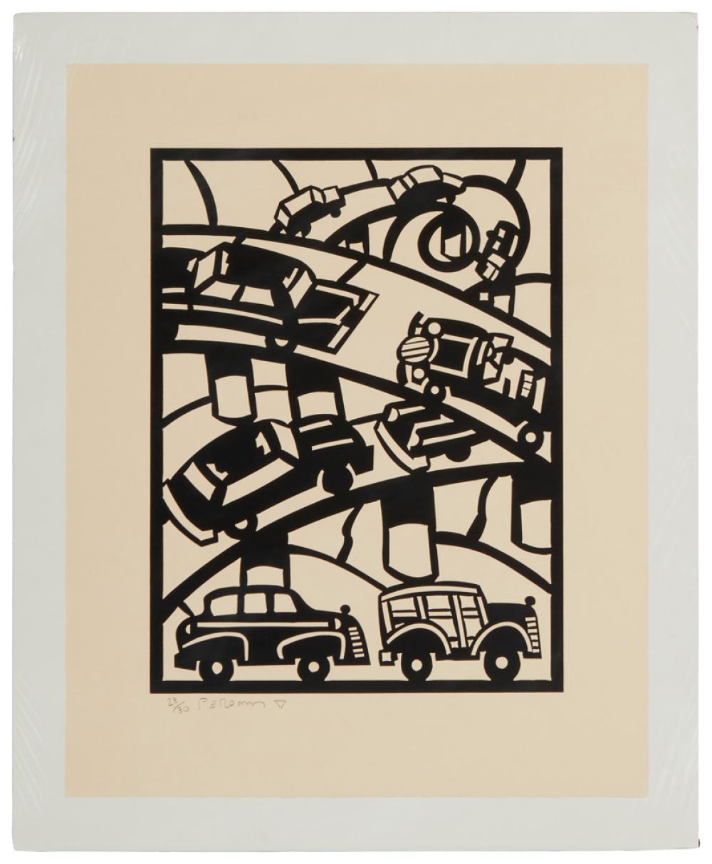 Appraisal: Francisco Frank Romero b Freeway - Four Level Woodcut on