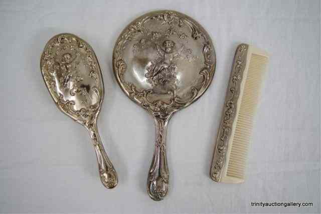 Appraisal: Vintage Silverplate Dresser Set Comb Brush MirrorUnknown maker or origin