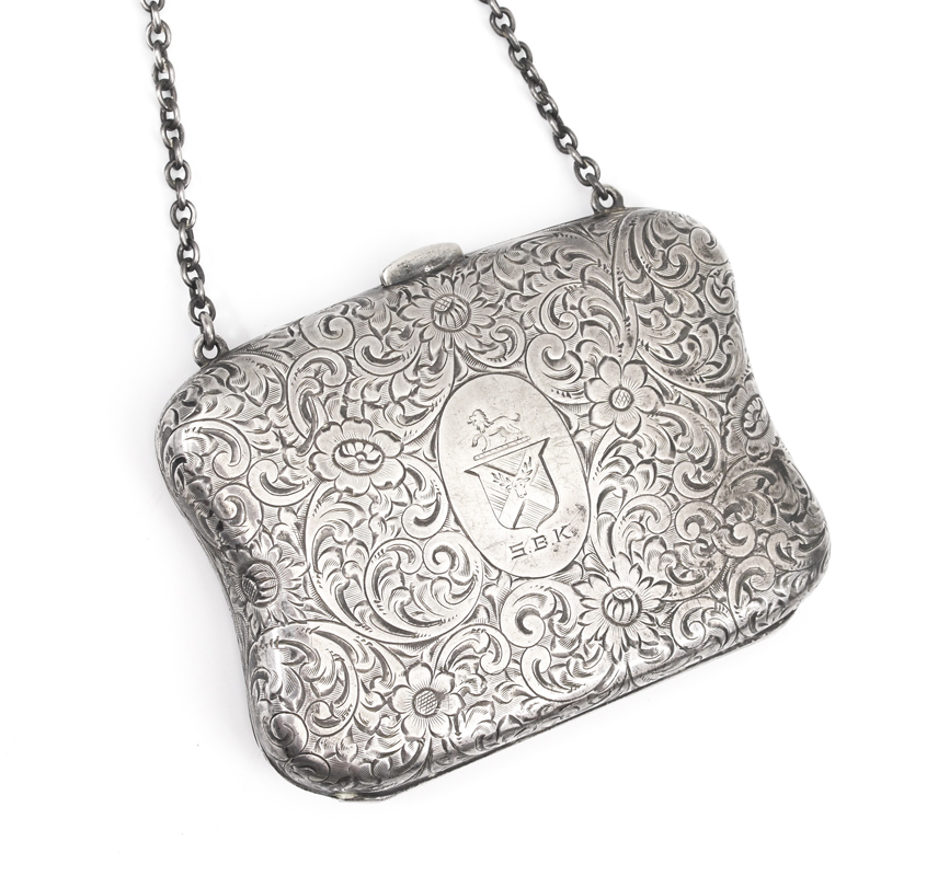 Appraisal: THE SWEETSER COMPANY STERLING PURSE Early th century engraved floral