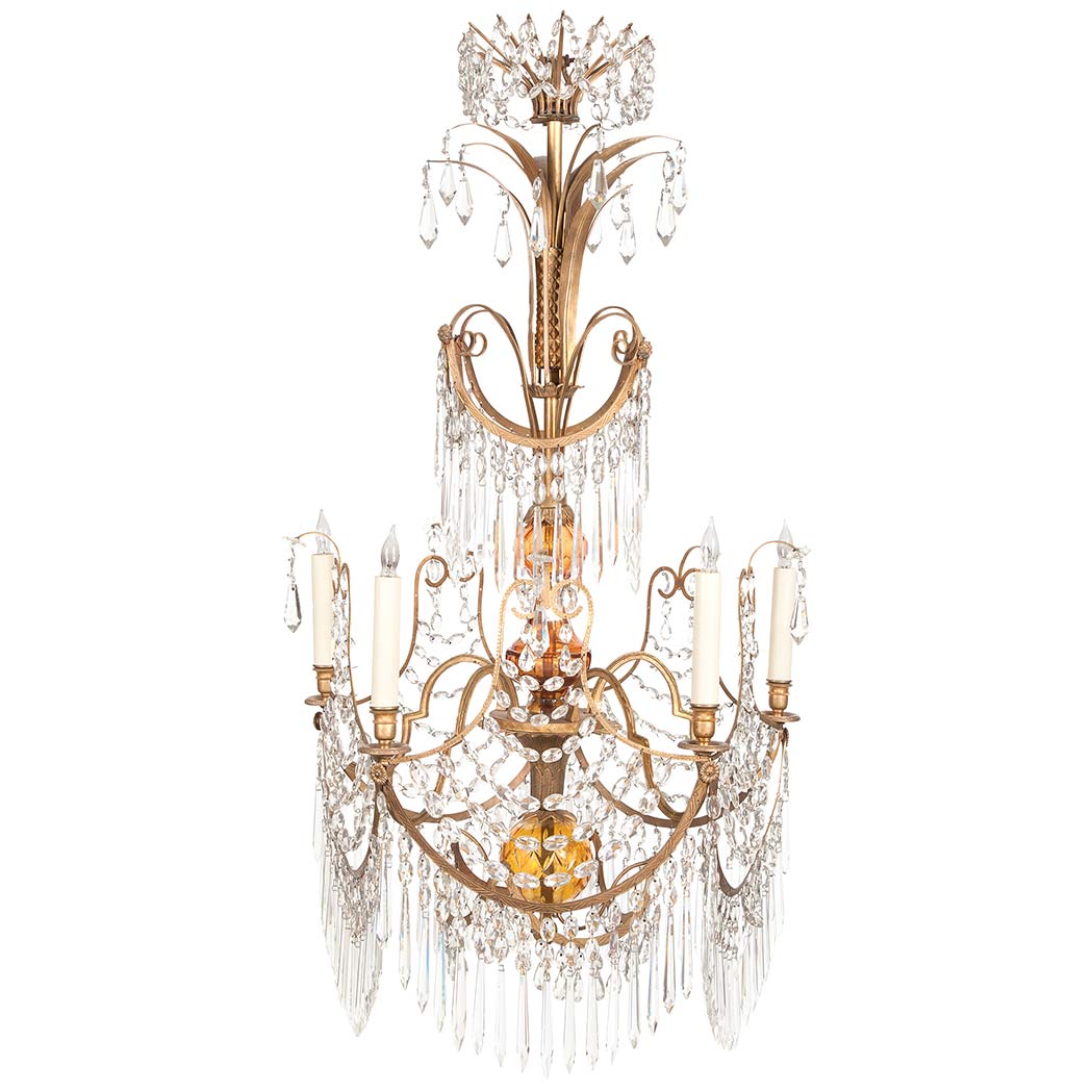 Appraisal: Baltic Style Gilt-Metal Amber and Clear Glass Five-Light Chandelier The