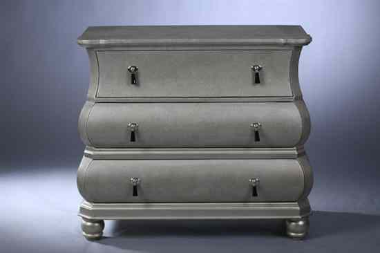 Appraisal: CONTEMPORARY SILVER-FINISHED BOMBE COMMODE Rectangular top having round outset corners