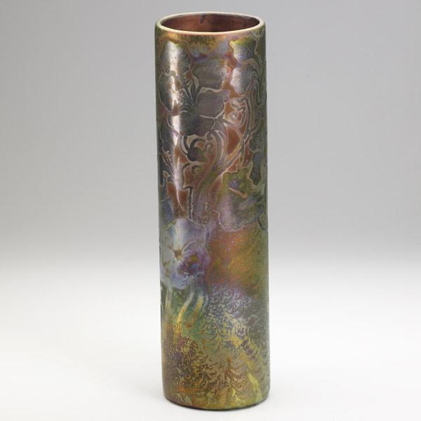 Appraisal: JACQUES SICARDWELLERTall cylindrical vase with nasturtiumSigned Weller Sicard x