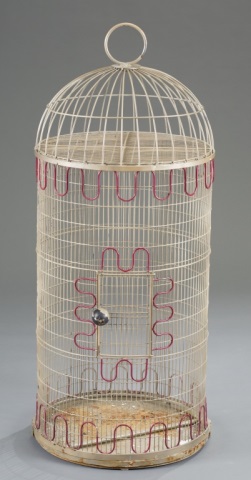 Appraisal: Frederick Weinberg Bird Cage Iron and wire with red accents