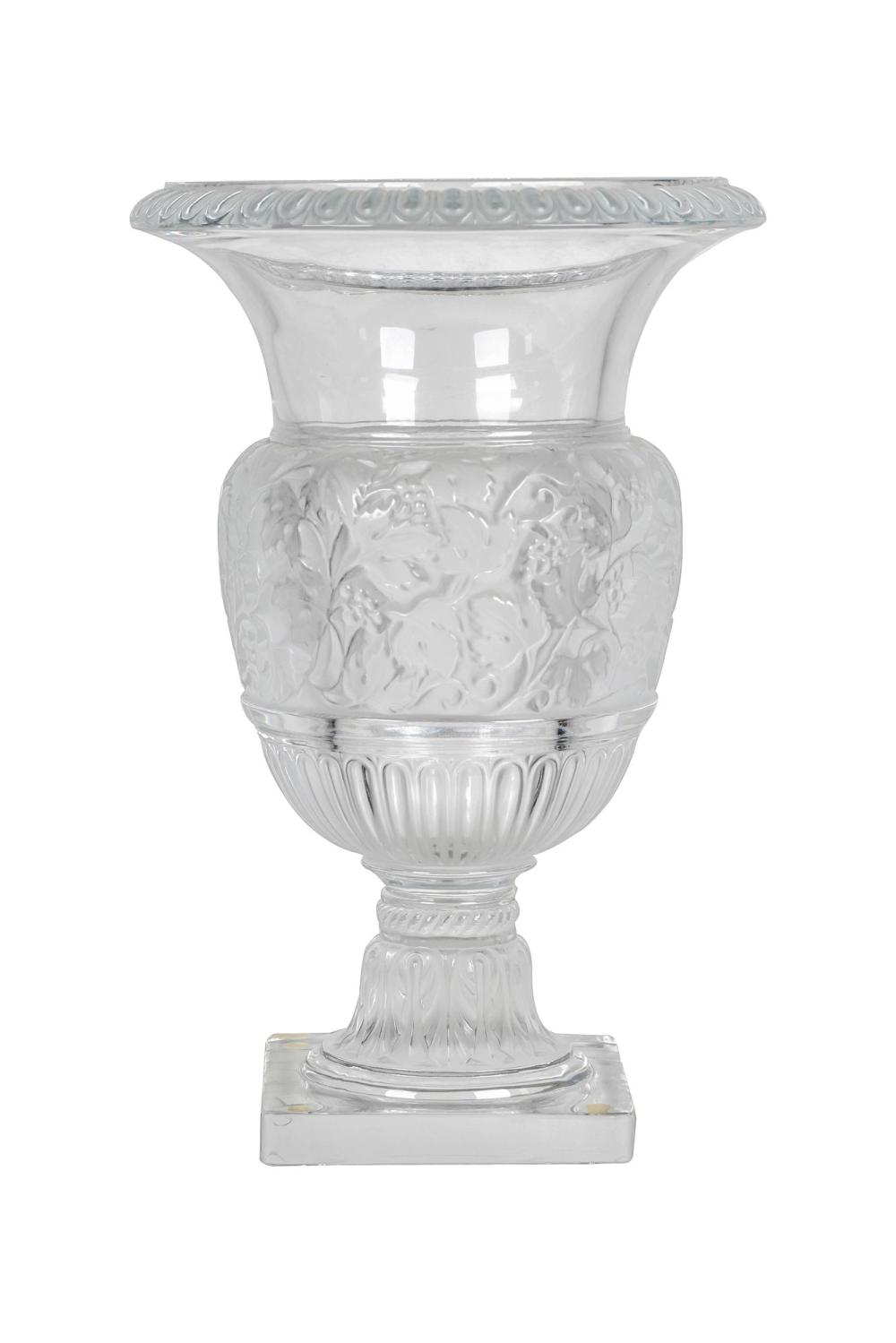 Appraisal: LALIQUE MOLDED GLASS VASEVersailles marked to base in script Lalique