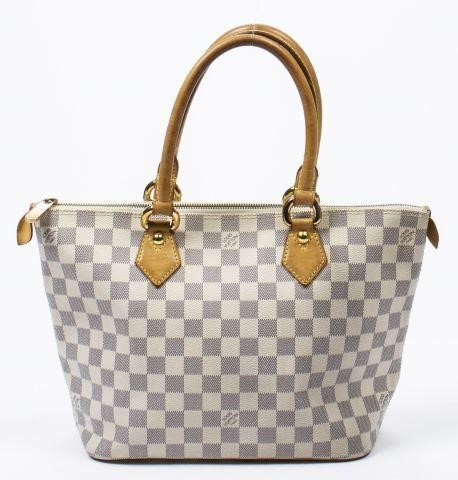 Appraisal: Louis Vuitton Saleya PM handbag in Damier Azur coated canvas