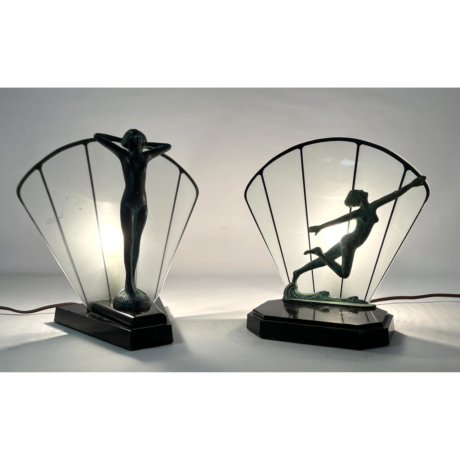 Appraisal: pcs Art Deco Deco sculptural figure Table lamps Dimensions H