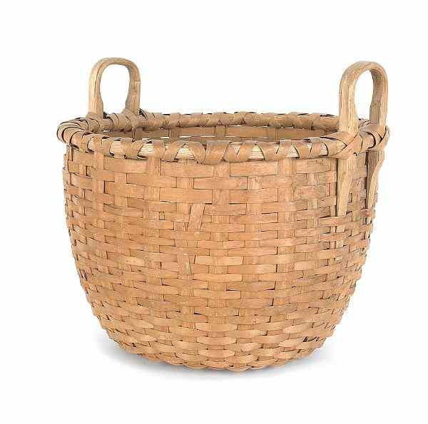 Appraisal: Split oak corn basket th c with bentwood handles x