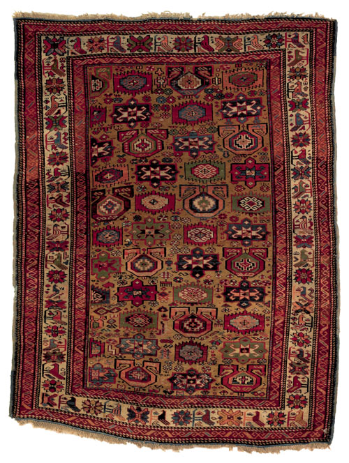 Appraisal: Caucasian rug late th c with geometrics on a yellow