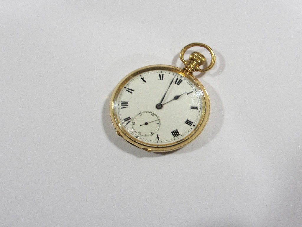 Appraisal: Eighteen carat gold open faced pocket watch with white dial