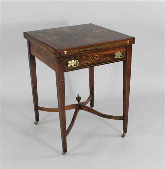 Appraisal: Jas Shoolbred Co An Edwardian inlaid rosewood envelope card table