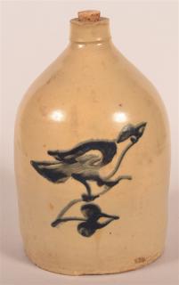 Appraisal: Fulper Stoneware Jug w Cobalt Slip Bird on Branch Unsigned