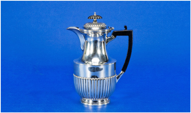 Appraisal: Victorian Silver Coffee Pot Demi Fluted Plain Body Ebony Handle