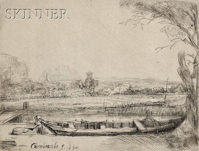 Appraisal: Rembrandt van Rijn Dutch - Canal with a Large Boat