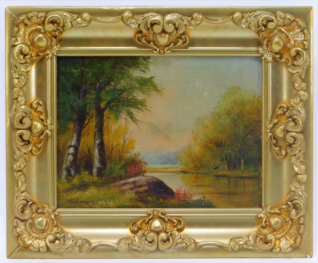 Appraisal: D A FISHER AUTUMN RIVER O C LANDSCAPE PAINTING California