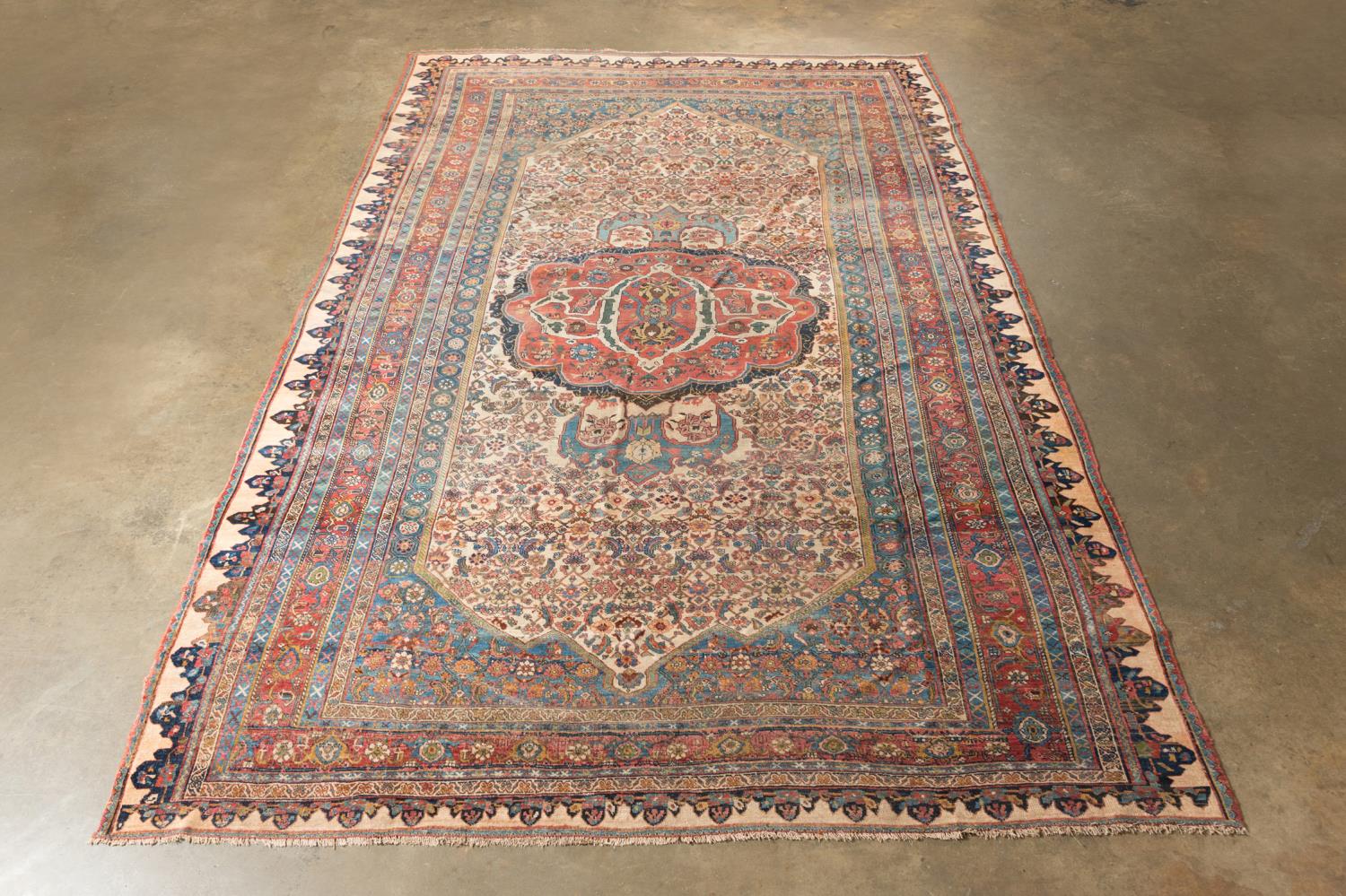 Appraisal: ANTIQUE HAND KNOTTED PERSIAN BIDJAR X Antique hand knotted wool