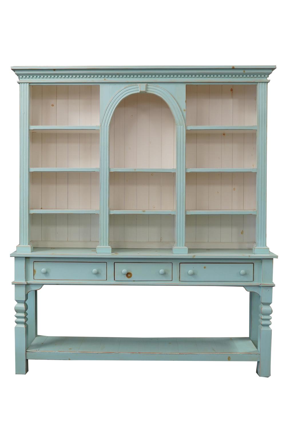 Appraisal: BLUE-PAINTED PINE HUTCHlate th century constructed in one piece with