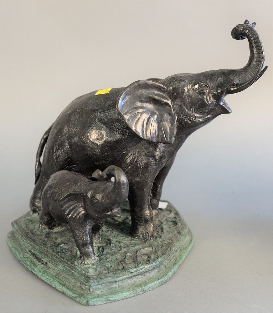 Appraisal: Maitland-Smith bronze figure of two elephants ht wd Maitland-Smith bronze