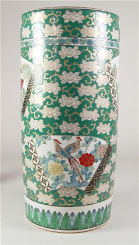 Appraisal: Oriental Porcelain Umbrella Stand th Century Chinese with green ground