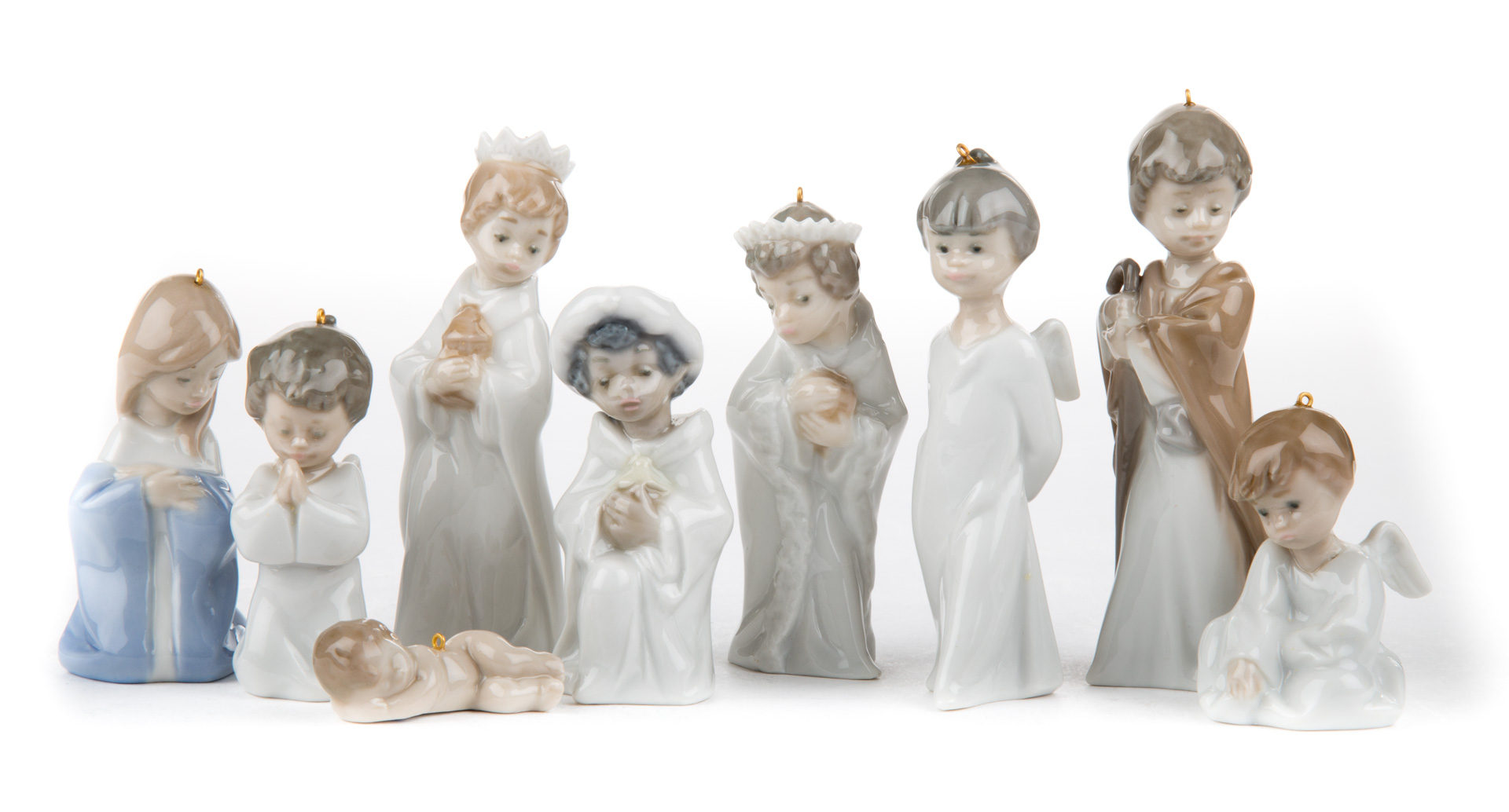 Appraisal: Nine Lladro porcelain Christmas ornament figures includes Miniature Angels Three