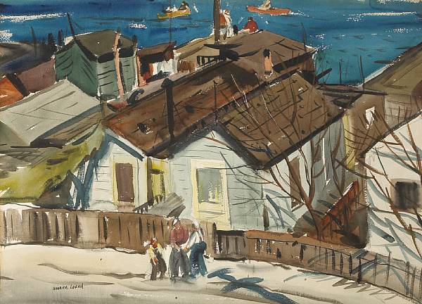 Appraisal: Maurice Logan - Fisherman near Harbor Homes signed 'Maurice Logan'