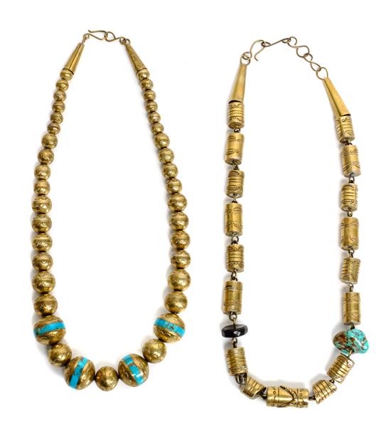 Appraisal: Sale Lot Two Santo Domingo Turquoise and Brass Necklaces both