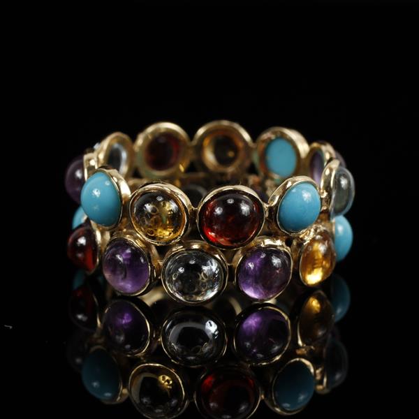 Appraisal: Yellow Gold K Multi Jewel Stacked Cabochon Gem Eternity Band