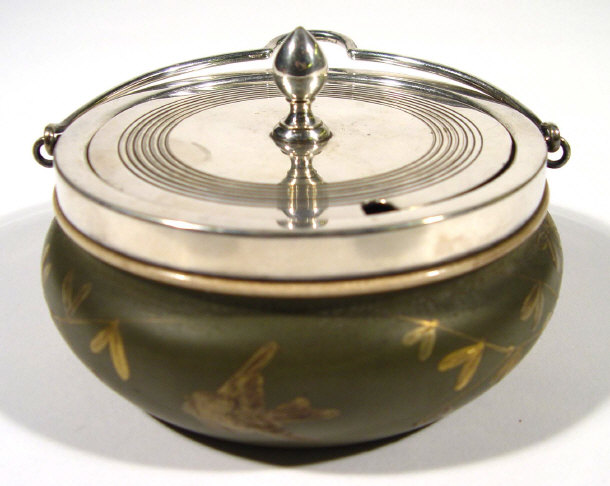 Appraisal: Victorian preserve pot with silver plated mount and lid the