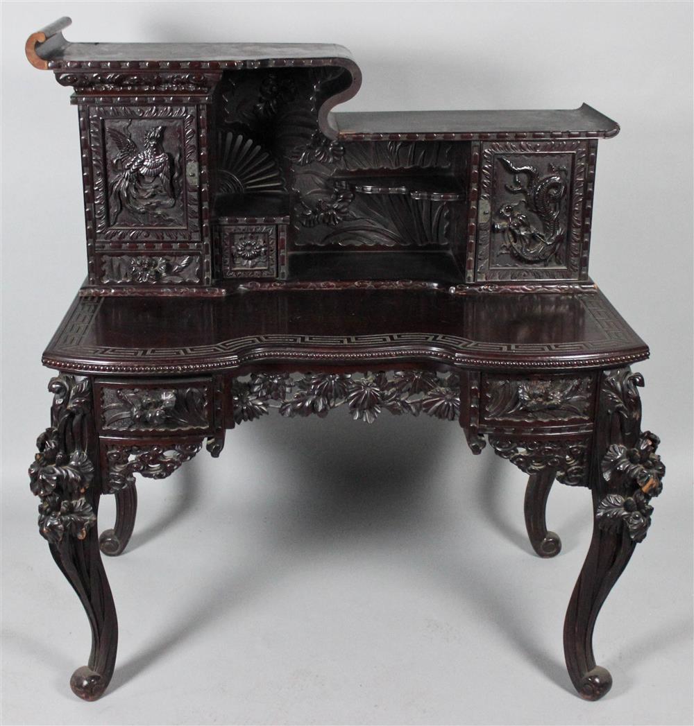 Appraisal: JAPANESE EXPORT SOFTWOOD DESK early th Century the shaped rectangular