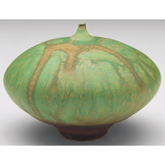 Appraisal: Rose Cabat Feelie vase flattened bulbous shape under a green