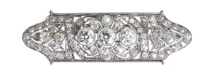 Appraisal: EDWARDIAN BELLE EPOCH PLATINUM CTW DIAMOND BROOCH Featuring old European