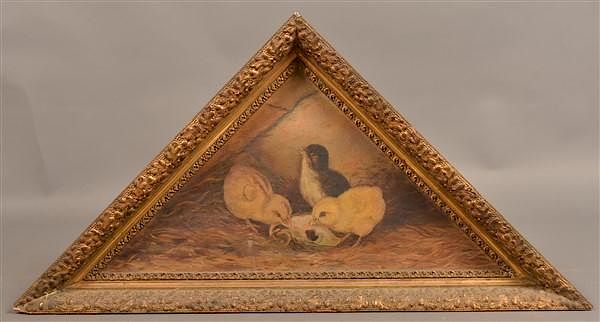 Appraisal: th Cent Oil on Canvas Painting of Three Chicks Unsigned