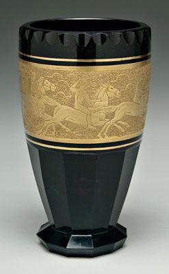 Appraisal: Dark amethyst glass vase band of gilt horses and riders