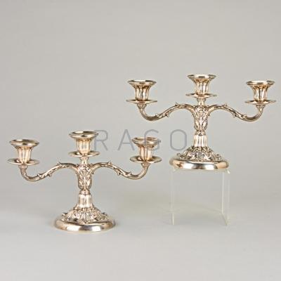 Appraisal: BIRKS WEIGHTED STERLING CANDELABRA th C Three light pair with