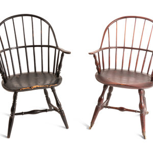 Appraisal: Two Bow-Back Compass Seat Windsor Armchairs th Century one example