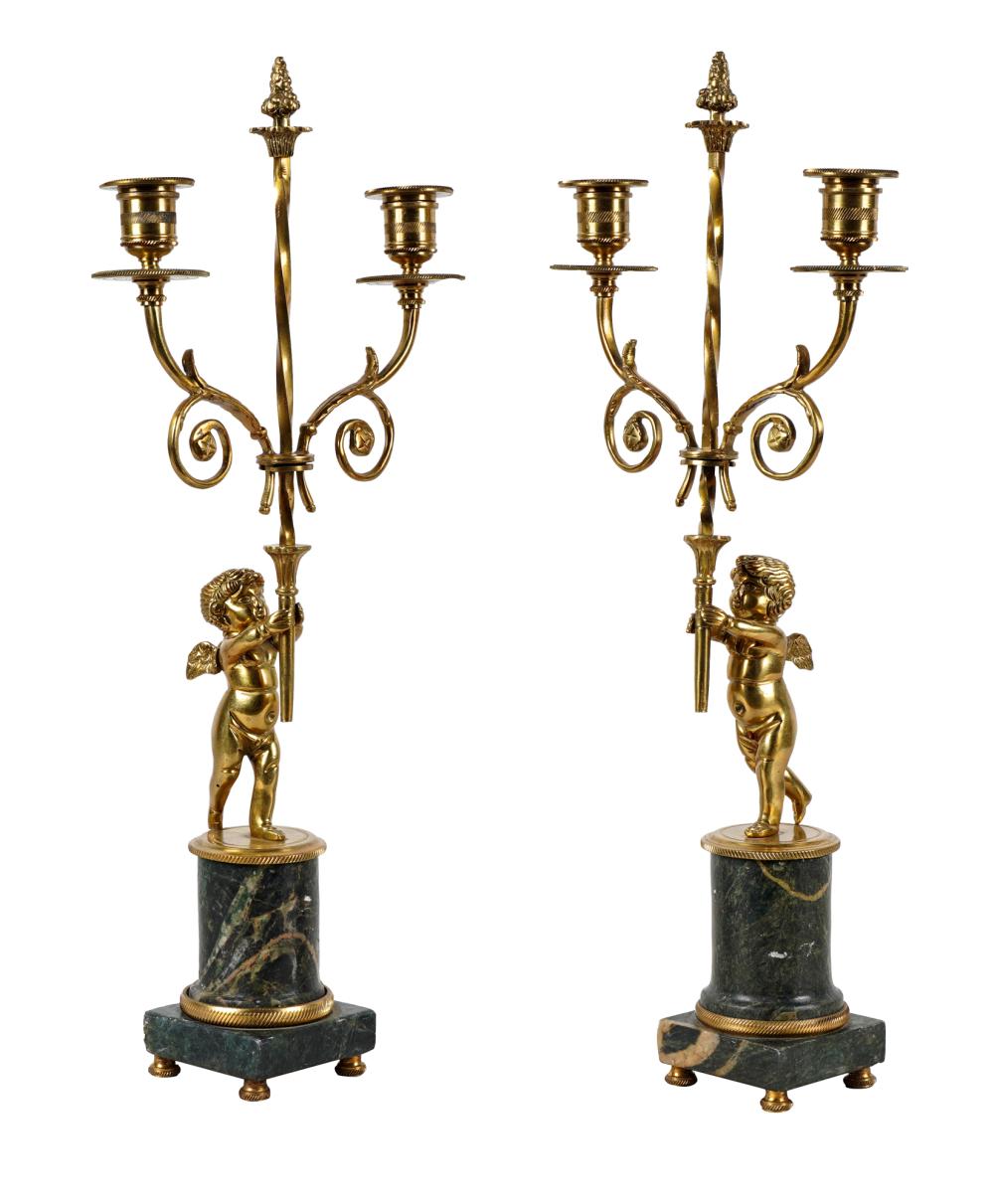 Appraisal: PAIR OF EMPIRE STYLE GILT BRONZE CANDELABRAeach modeled as a