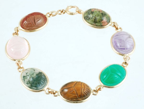 Appraisal: Ladies scarab bracelet Seven scarabs set in marked K yellow