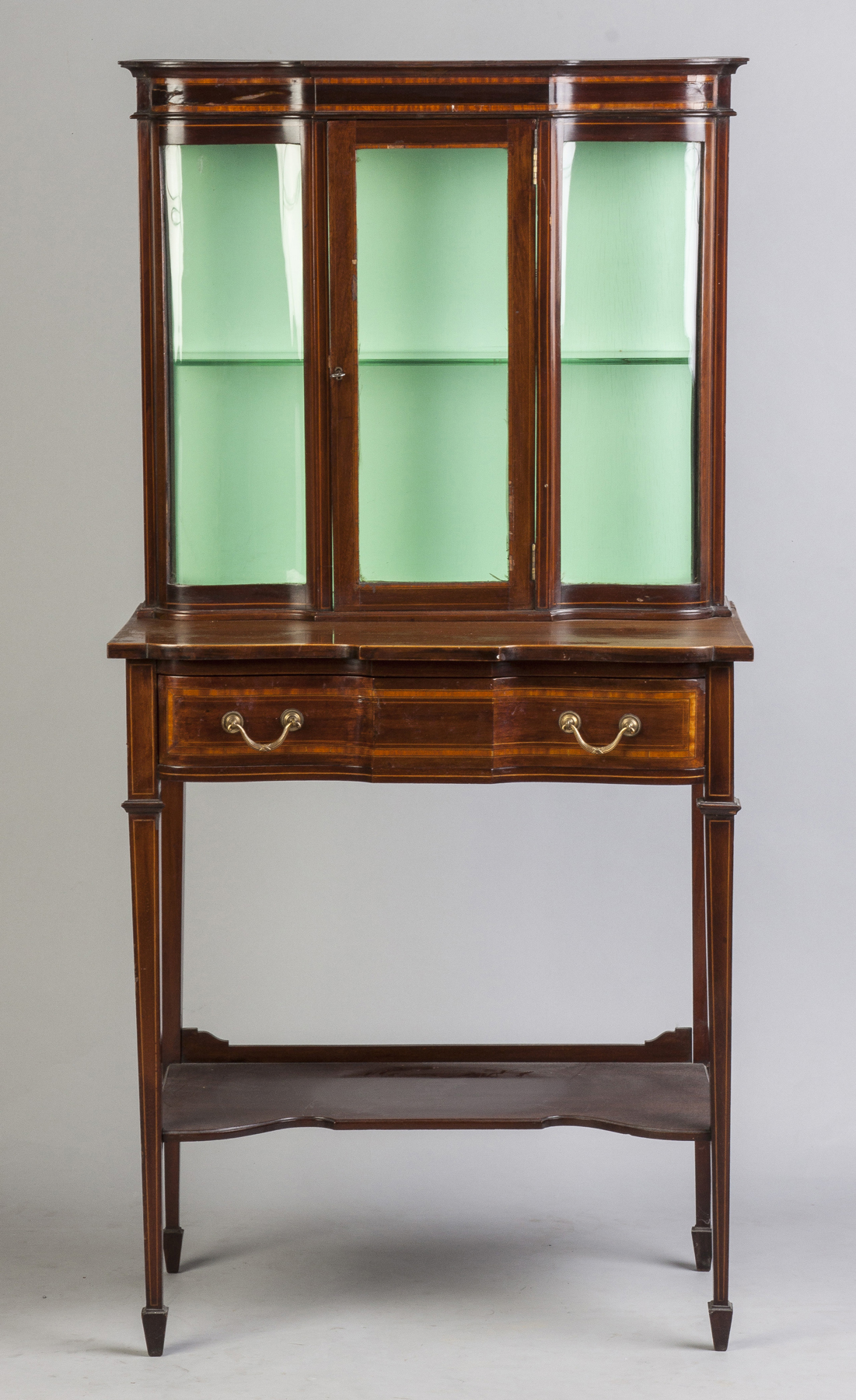 Appraisal: Serpentine Front Vitrine C Mahogany with satinwood inlay