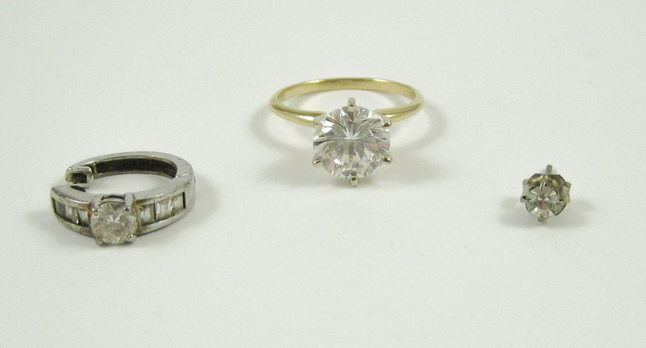 Appraisal: THREE ARTICLES OF CUBIC ZIRCONIA JEWELRY including a k white